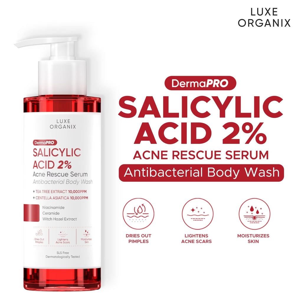 Luxe Organix DermaPro Salicylic Acid 2% Acne Rescue Serum Antibacterial Body Wash – 500ml