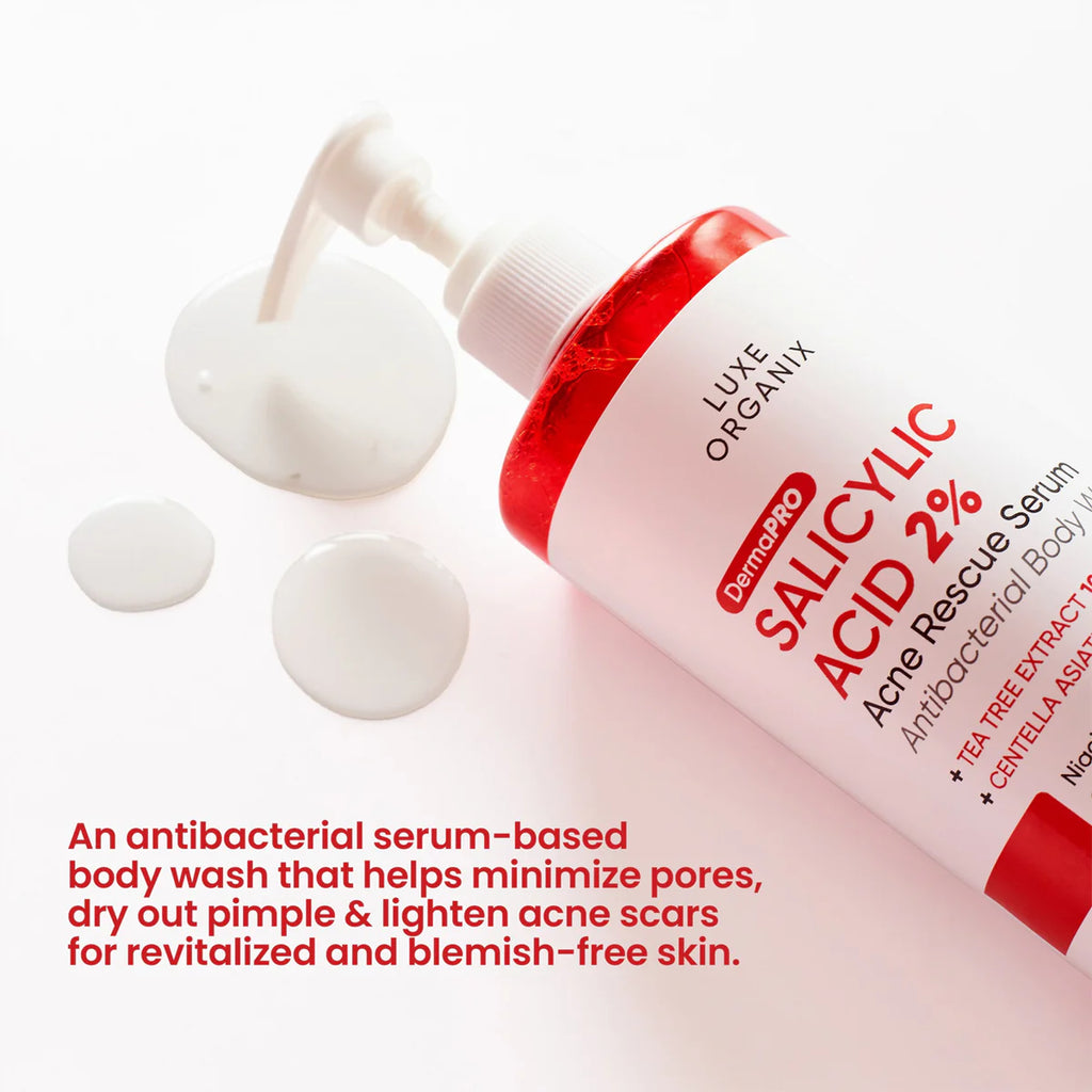 Luxe Organix DermaPro Salicylic Acid 2% Acne Rescue Serum Antibacterial Body Wash – 500ml