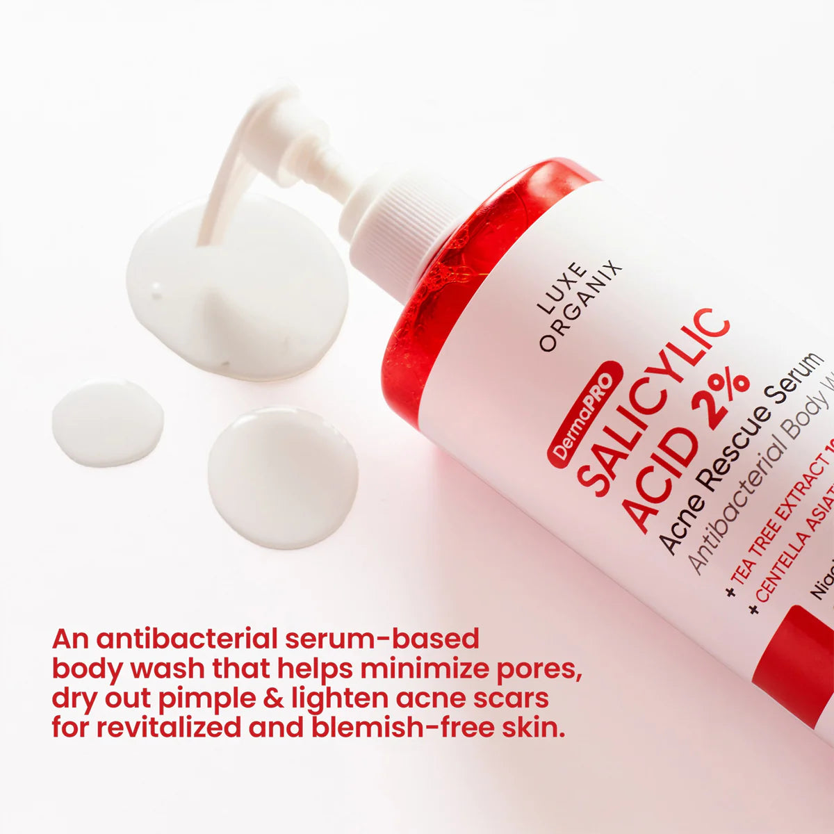 Luxe Organix DermaPro Salicylic Acid 2% Acne Rescue Serum Antibacterial Body Wash – 500ml